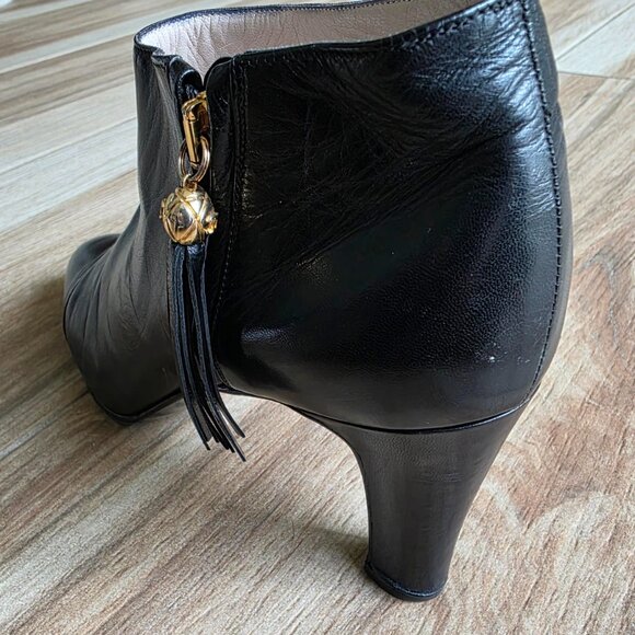 Chanel Black Captoe Lamb Leather  Zipper Ankle Tassel CC Bootie 9 - Picture 8 of 13